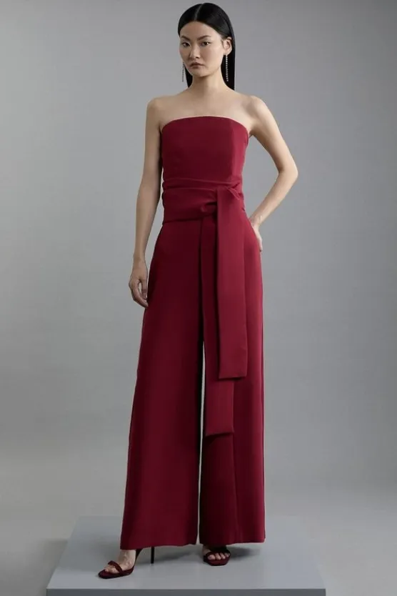 Karen Millen Tall Soft Tailored Color Block Tailored Bandeau Jumpsuit merlot Best