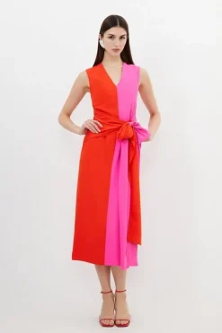 Karen Millen Tall Soft Tailo Colourblock Belted Column Maxi Dress red Best