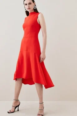 Karen Millen Tall Soft Tailo High Low Midi Dress red New