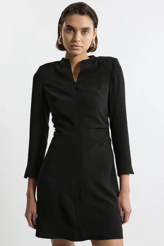 Karen Millen Tall Soft Tailored Ruched Waist Long Sleeve Mini Dress black New