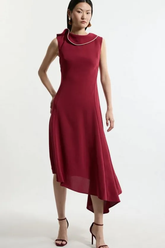 Karen Millen Tall Soft Tailored Tipped Fluid Asymmetric Hem Midi Dress rose Best
