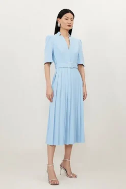 Karen Millen Tall Structured Crepe Forever Pleated Midi Dress paleblue Best