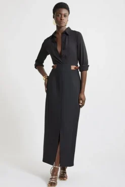 Karen Millen Tall Tailored Compact Stretch Tab Detail Midi Skirt black Discount