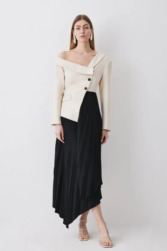 Karen Millen Tall Tailored Crepe Asymmetric Pleated Midi Dress mono Fashion