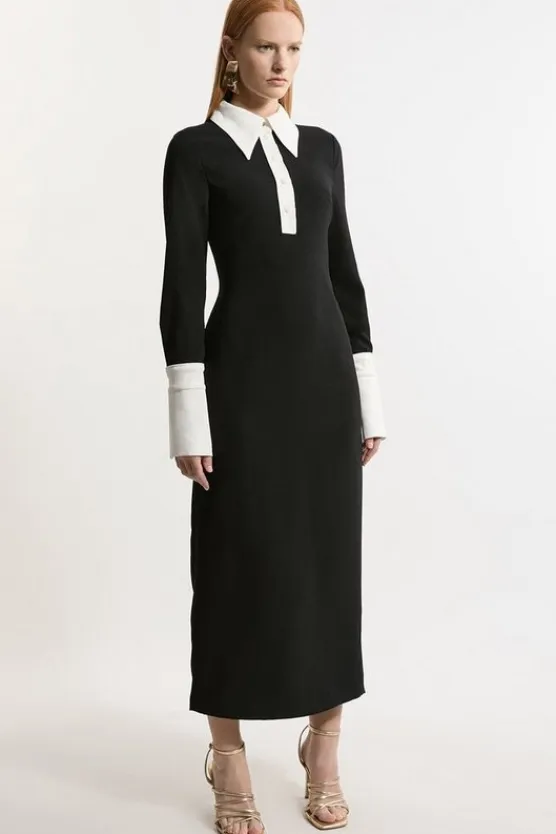 Karen Millen Tall Tailored Crepe Contrast Collar Midaxi Dress black Discount
