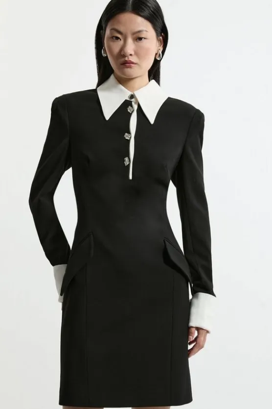 Karen Millen Tall Tailored Crepe Mini Shirt Dress black Outlet