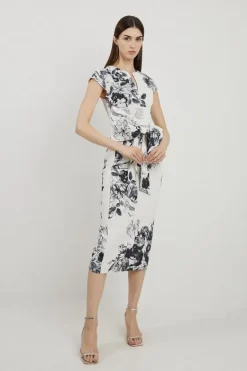 Karen Millen Tall Tailored Crepe Floral Bow Detail Midi Dress mono Best