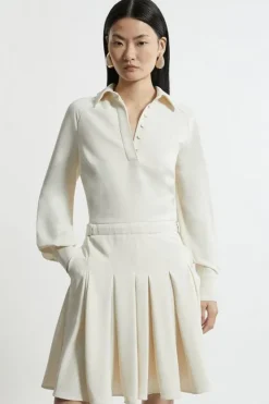 Karen Millen Tall Tailored Crepe Pleated Mini Dress ivory Discount