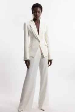 Karen Millen Tall Tailored Crepe Seam Detail Straight Leg Pants ivory New