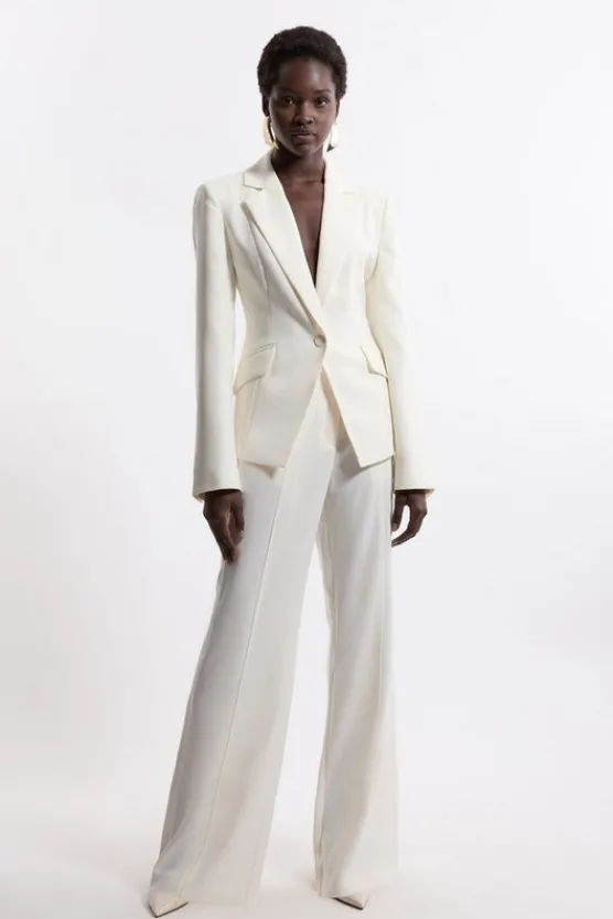 Karen Millen Tall Tailored Crepe Seam Detail Straight Leg Pants ivory New
