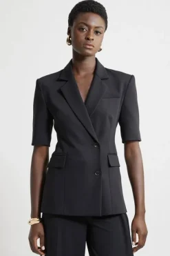 Karen Millen Tall Tailored Short Sleeve Blazer Jacket black Outlet