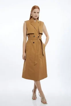 Karen Millen Tall Tailored Sleeveless Belted Trench Coat tan New