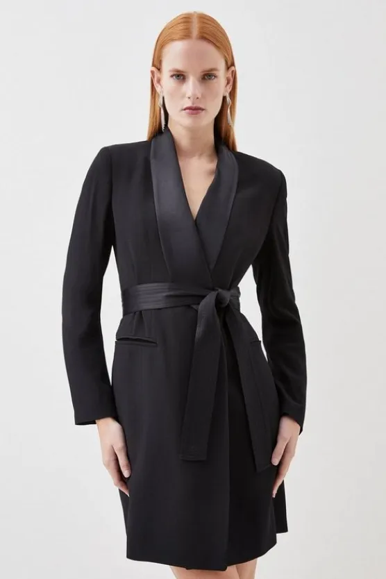 Karen Millen Tall Tailored Tuxedo Wrap Mini Dress black Clearance