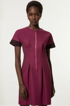 Karen Millen Tall Tailored Twill Lace Mix Zip Front Mini Dress plum Online