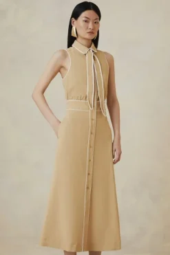 Karen Millen Tall The Founder Contrast Tipped Sleeveless Tailored Shirt Dress camel Online