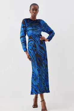 Karen Millen Tall Velvet Devore Midaxi Column Dress blue Online