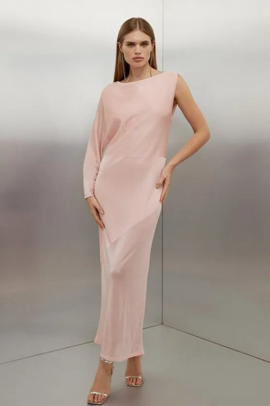 Karen Millen Tall Viscose Blend Sheer Panelled Slinky Knit Midaxi Dress blush Sale