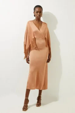 Karen Millen Tall Viscose Blend Slinky Knit Tie Detail Midaxi Dress neutral Best