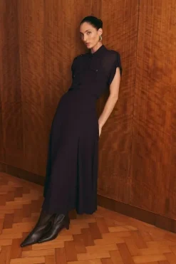 Karen Millen Tall Viscose Georgette Godet Detail Woven Maxi Skirt midnightpurple Fashion