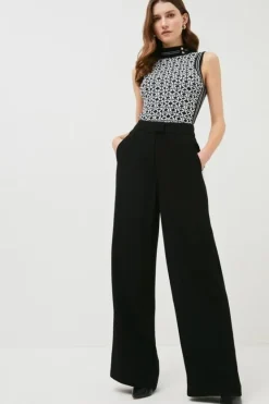 Karen Millen Tall Viscose Satin Back Crepe Wide Leg Pants black Discount