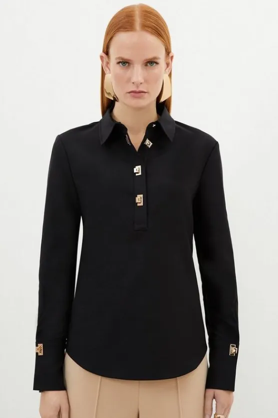 Karen Millen Techno Cotton Woven Co-Ord black Sale