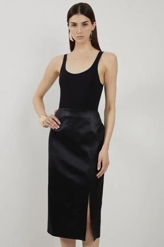 Karen Millen Textured Italian Satin Single Breasted Tailored Co-ord black Outlet
