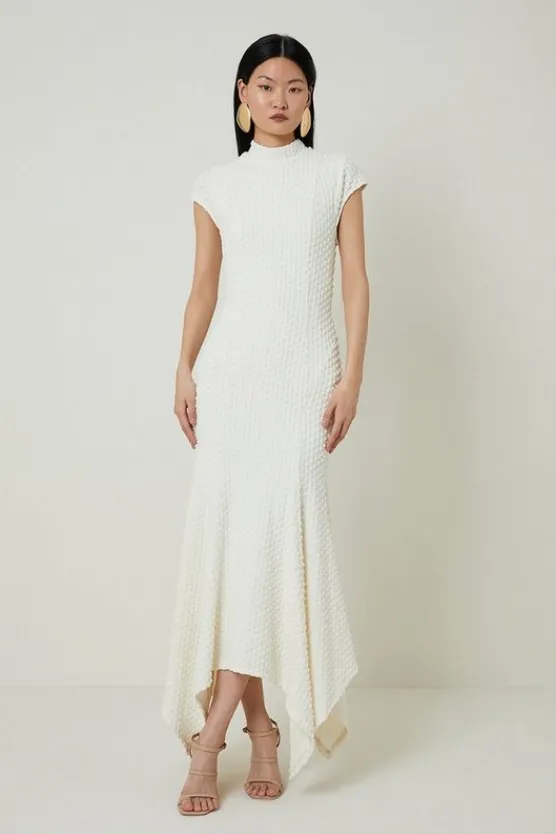 Karen Millen Textured Jersey Dramatic Hem Maxi Dress ivory Best