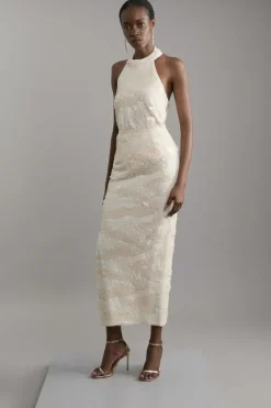 Karen Millen Textured Sequin Woven Pencil Skirt blush Fashion