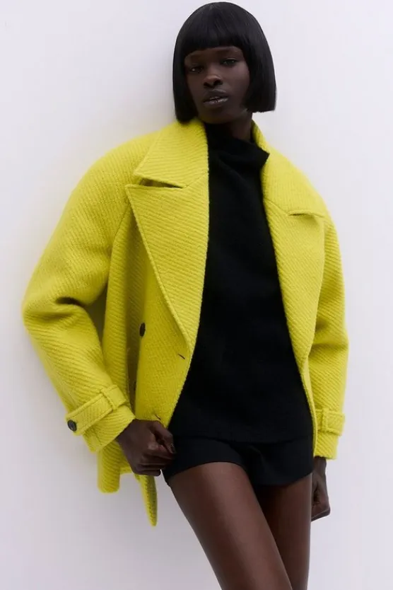 Karen Millen Textured Wool Blend Short Pea Coat lime Best