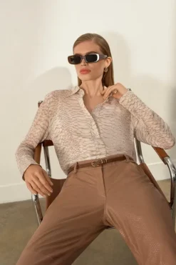 Karen Millen The Founder Print Viscose Georgette Woven Shirt animal Clearance