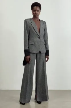 Karen Millen The Founder Herringbone Tailored Wide Leg Pants mono Outlet