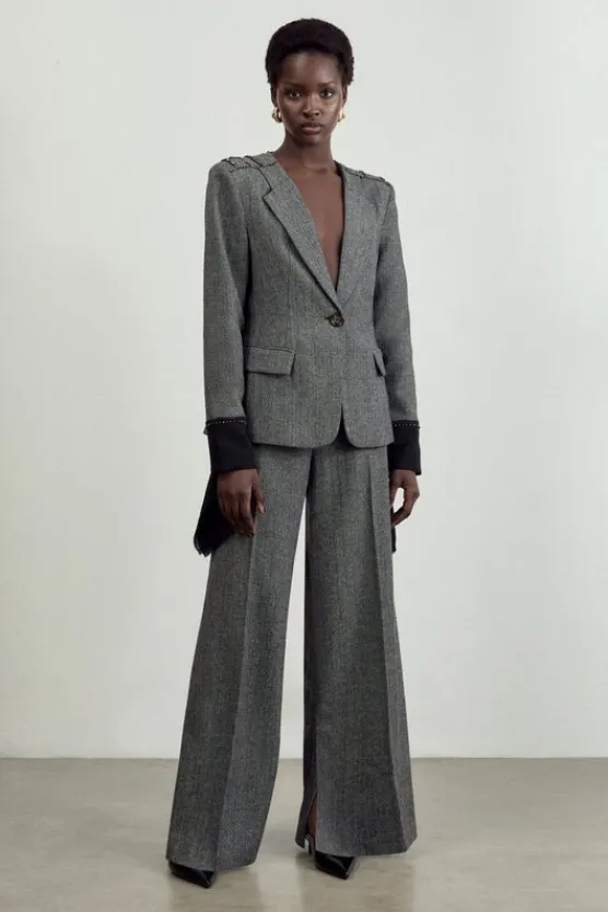 Karen Millen The Founder Herringbone Tailored Wide Leg Pants mono Outlet