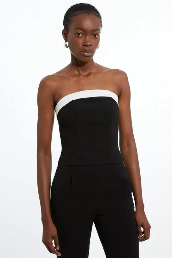 Karen Millen The Founder Petite Compact Stretch Viscose Contrast Detail Bandeau black Hot