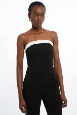 Karen Millen The Founder Petite Compact Stretch Viscose Contrast Detail Co-ord black Best