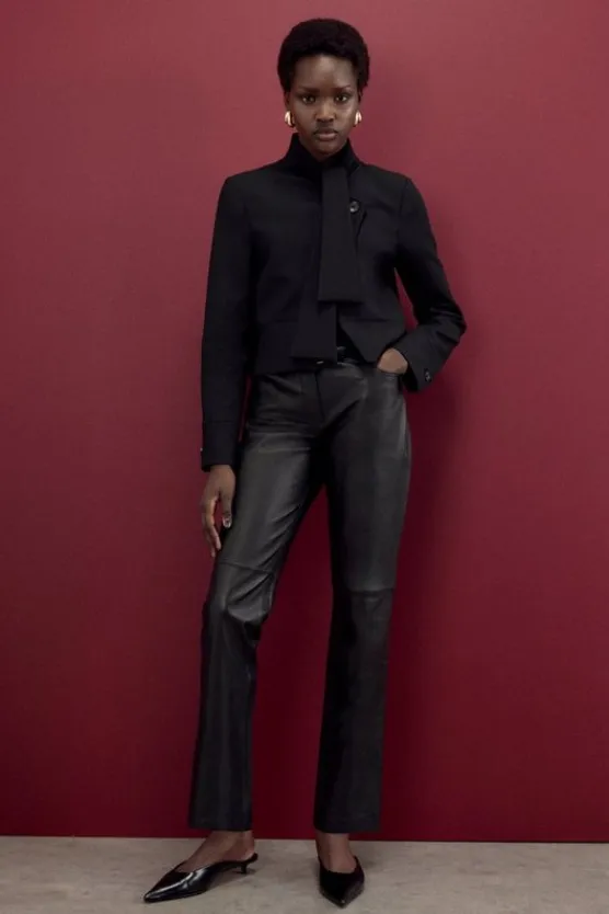 Karen Millen The Founder Petite Leather Slim Leg Pants black Online