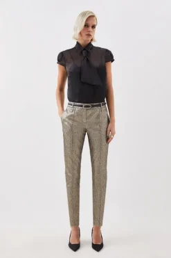 Karen Millen The Founder Petite Metallic Jacquard Slim Dress Pants gold Discount