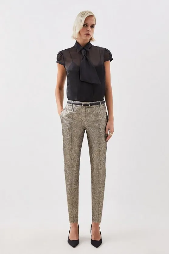 Karen Millen The Founder Petite Metallic Jacquard Slim Dress Pants gold Discount