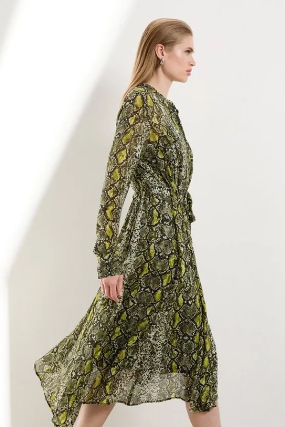 Karen Millen The Founder Petite Print Viscose Georgette Woven Midi Dress snake Sale