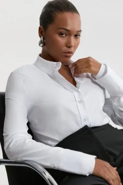 Karen Millen The Founder Plus Size Cotton Woven Buttoned Shirt white Sale