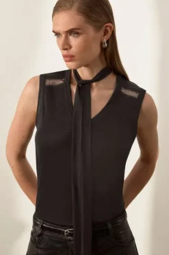 Karen Millen The Founder Premium Viscose Knit Chain Detail Top black Outlet