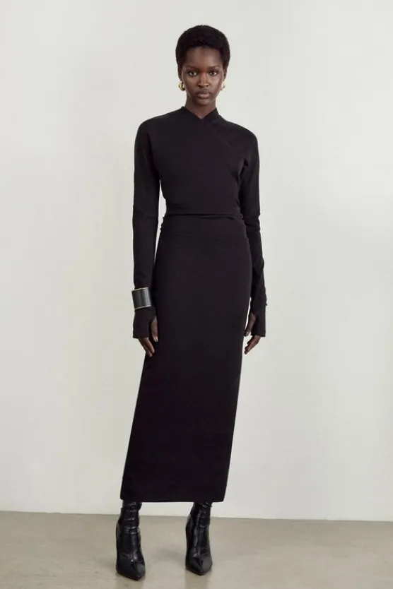 Karen Millen The Founder Soft Touch Jersey Asymmetric Neck Midi Dress black Hot