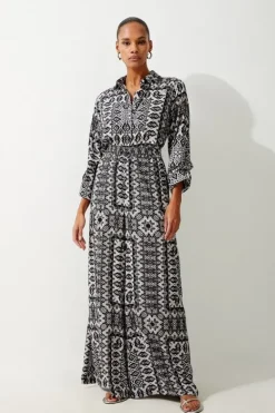 Karen Millen Tile Print Spun Viscose Beach Set mono Sale