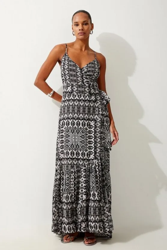 Karen Millen Tile Print Spun Viscose Beach Dress mono Online