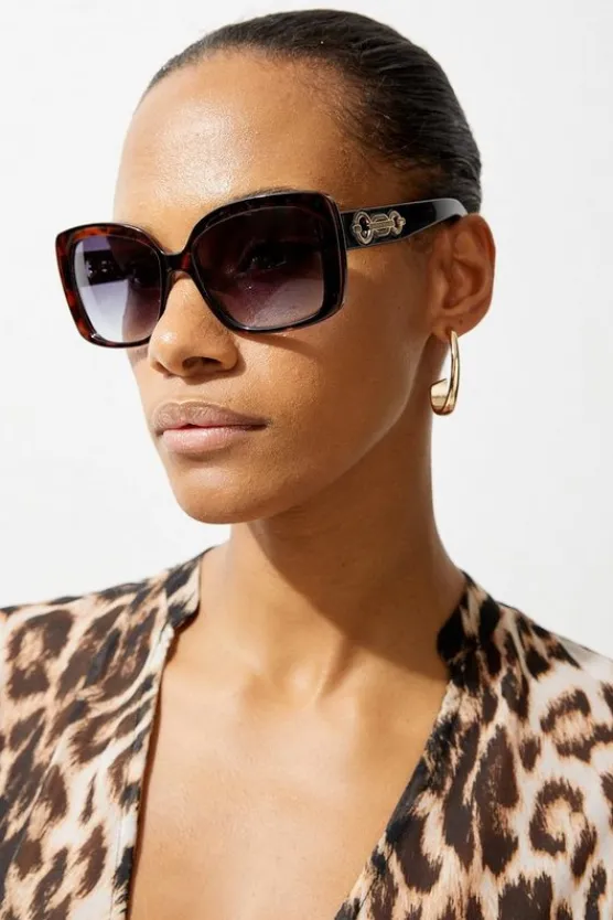 Karen Millen Tortoise Gold Detail Sunglasses darkbrown Discount
