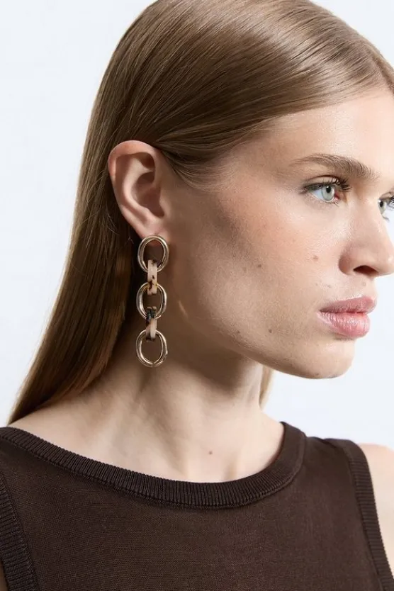 Karen Millen Tortoise Shell Chain Earrings gold New