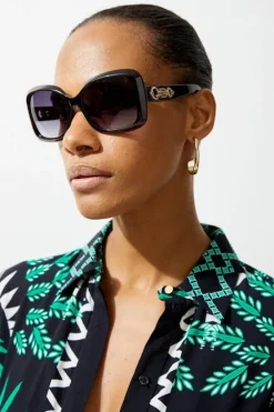Karen Millen Tortoise Shell Gold Detail Sunglasses darkbrown Clearance