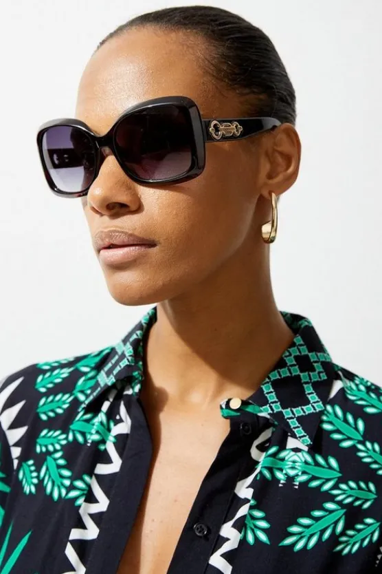 Karen Millen Tortoise Shell Gold Detail Sunglasses darkbrown Clearance
