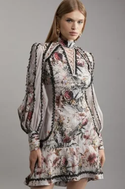 Karen Millen Trailing Woven Mini Dress floral New