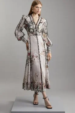 Karen Millen Trailing Woven Plunge Maxi Dress floral Sale