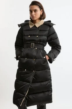 Karen Millen Trench Details Padded Puffer Coat black Sale